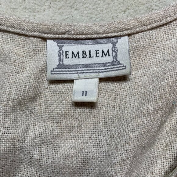 Vintage 90s Vest Medium Cream Linen Flax Rose Floral Button Front Back Tie - Picture 7 of 11